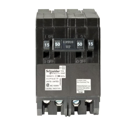 HomeLine 50 AMP 2" 15A(2) Single Pole / Double Pole 50AMP Quad Plug-On Circuit Breaker - Image 3