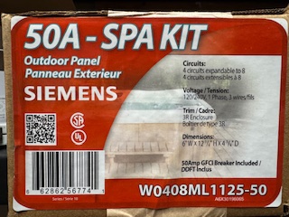 Siemens 50 Amp Spa Pack-W0408ML1125-GFCI Breaker-Panel and Ground Bar-CSA